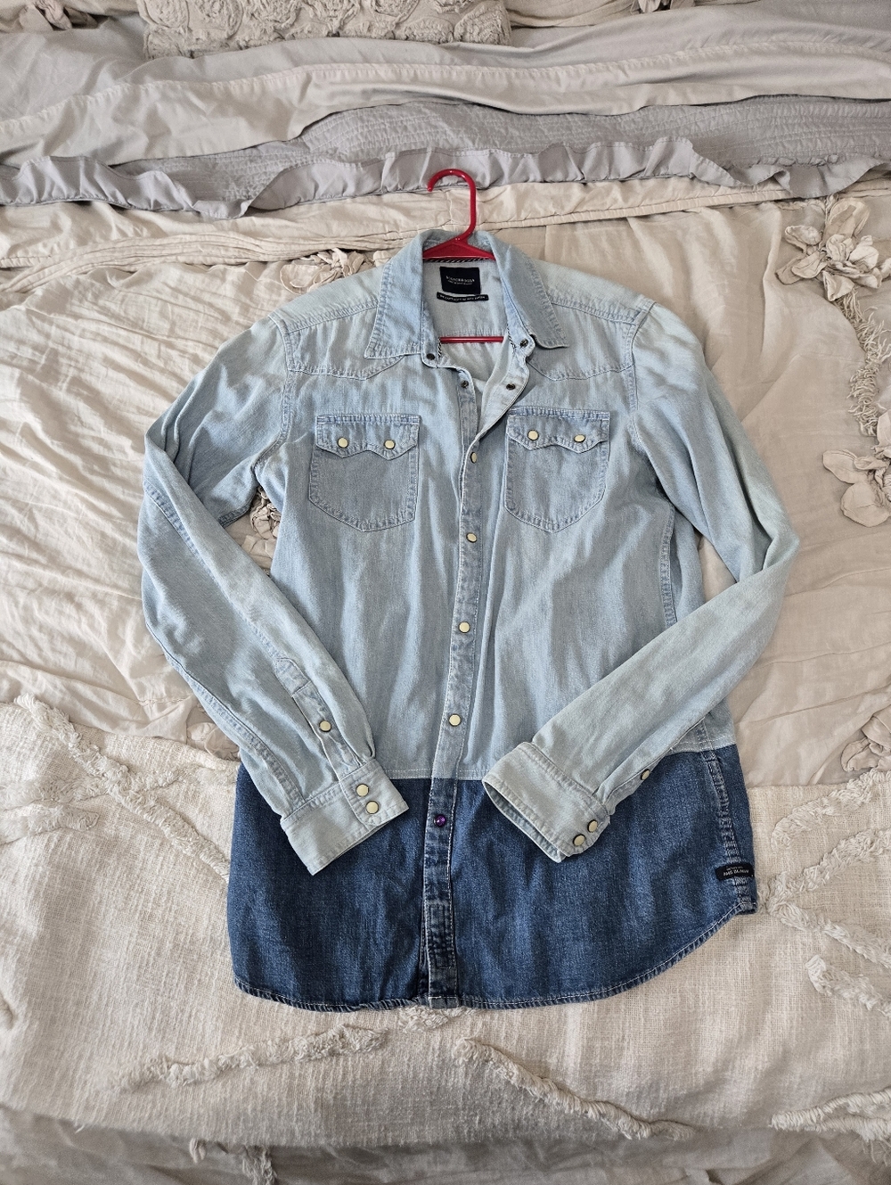 Scotch & Soda Two-Tone Light Blue Denim Button-Down Shirt